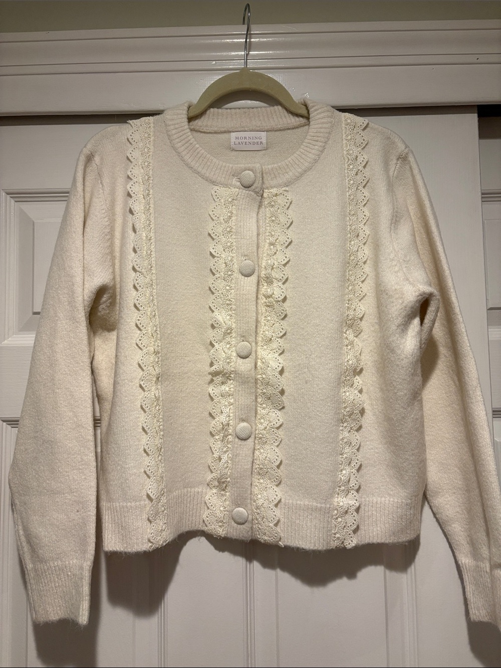 Ivory Lace-Trim Cardigan Sweater